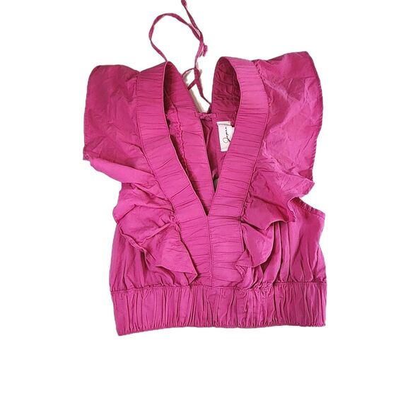 Japna Tops - Japna 100% Cotton Pink Ruffle Crop Top Women's Sz S Boho Resort Vacation Blouse